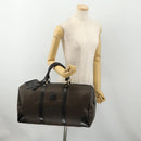CELINE Macadam Canvas Boston Bag PVC Leather Black Gold Auth 180527A-24