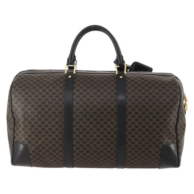 CELINE Macadam Canvas Boston Bag PVC Leather Black Gold Auth 180527A - 0