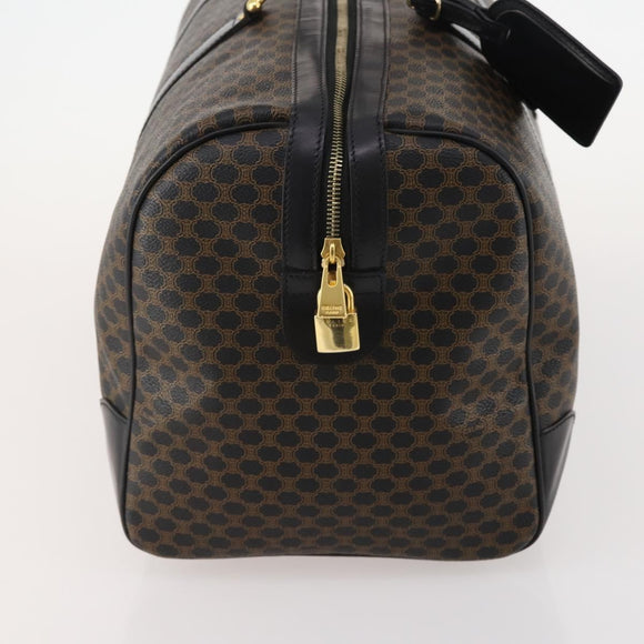 CELINE Macadam Canvas Boston Bag PVC Leather Black Gold Auth 180527A