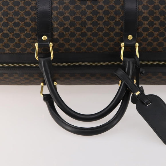 CELINE Macadam Canvas Boston Bag PVC Leather Black Gold Auth 180527A