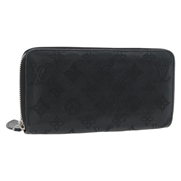 LOUIS VUITTON Monogram Mahina Zippy Wallet Long Wallet Black M61867 Auth 180533