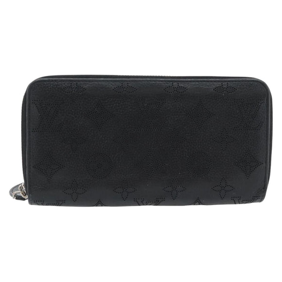 LOUIS VUITTON Monogram Mahina Zippy Wallet Long Wallet Black M61867 Auth 180533