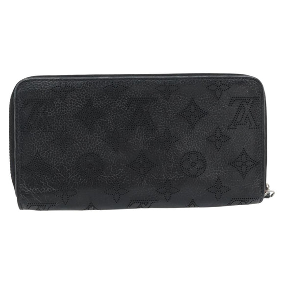 LOUIS VUITTON Monogram Mahina Zippy Wallet Long Wallet Black M61867 Auth 180533