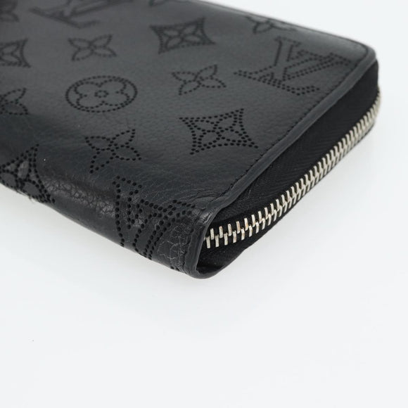 LOUIS VUITTON Monogram Mahina Zippy Wallet Long Wallet Black M61867 Auth 180533