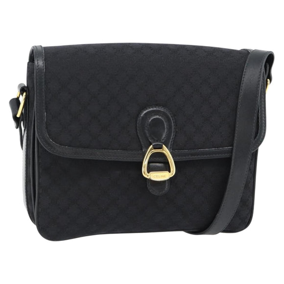 CELINE Macadam Canvas Shoulder Bag Black Gold Auth 180571A