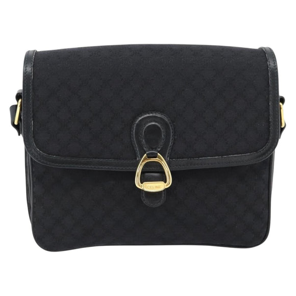 CELINE Macadam Canvas Shoulder Bag Black Gold Auth 180571A