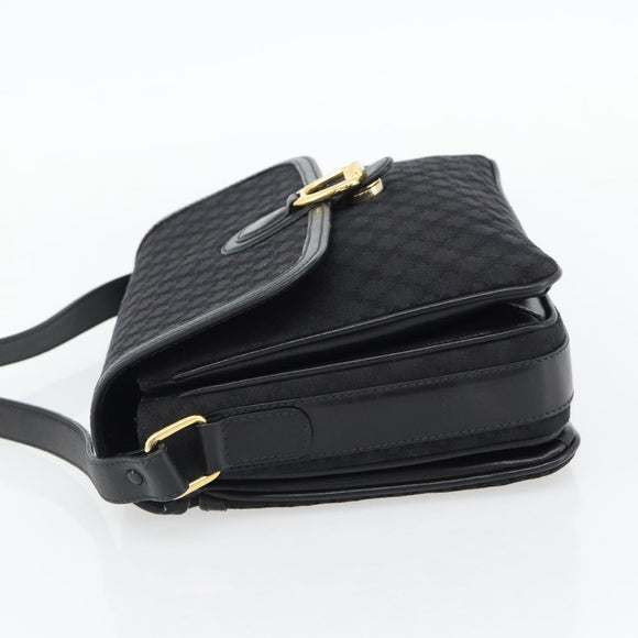 CELINE Macadam Canvas Shoulder Bag Black Gold Auth 180571A