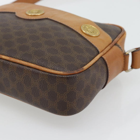 CELINE Macadam Canvas Shoulder Bag PVC Leather Brown Gold Auth 180579A