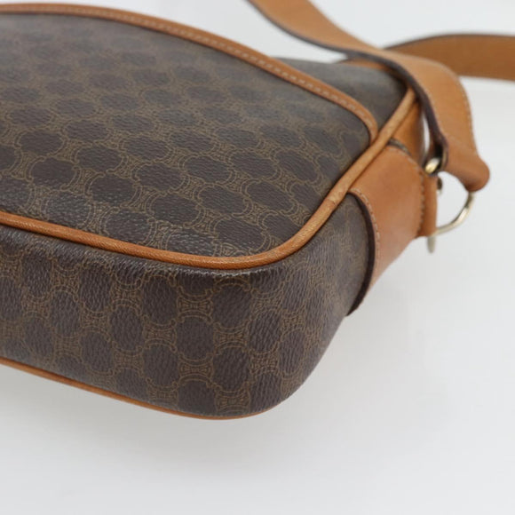 CELINE Macadam Canvas Shoulder Bag PVC Leather Brown Gold Auth 180579A