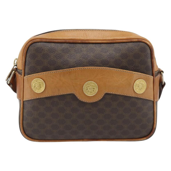 CELINE Macadam Canvas Shoulder Bag PVC Leather Brown Gold Auth 180579A