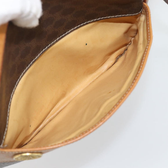 CELINE Macadam Canvas Shoulder Bag PVC Leather Brown Gold Auth 180579A