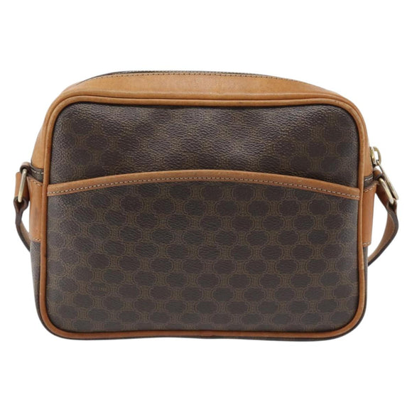 CELINE Macadam Canvas Shoulder Bag PVC Leather Brown Gold Auth 180579A