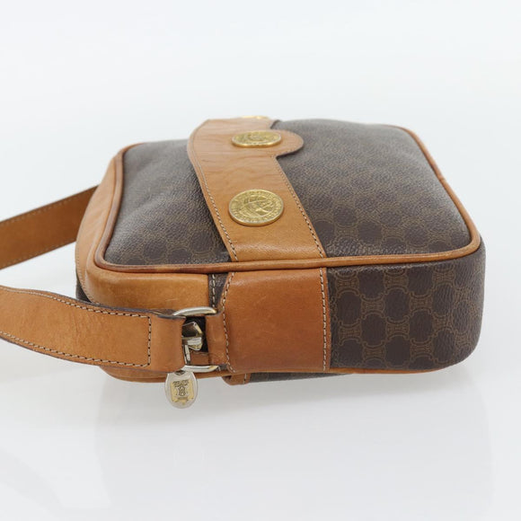 CELINE Macadam Canvas Shoulder Bag PVC Leather Brown Gold Auth 180579A