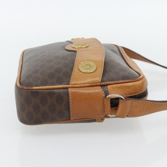 CELINE Macadam Canvas Shoulder Bag PVC Leather Brown Gold Auth 180579A