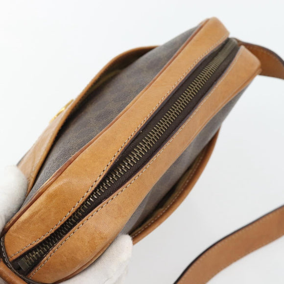 CELINE Macadam Canvas Shoulder Bag PVC Leather Brown Gold Auth 180579A