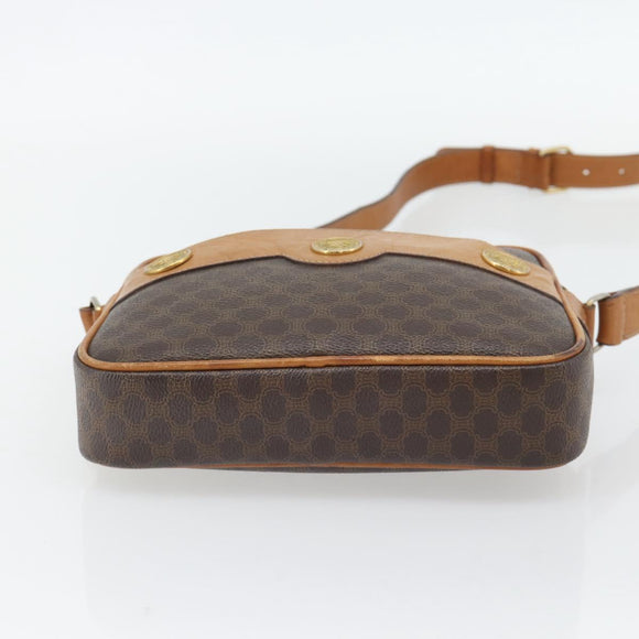 CELINE Macadam Canvas Shoulder Bag PVC Leather Brown Gold Auth 180579A