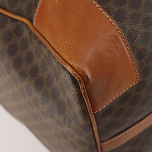 CELINE Macadam Canvas Boston Bag PVC Leather Brown Gold Auth 180582