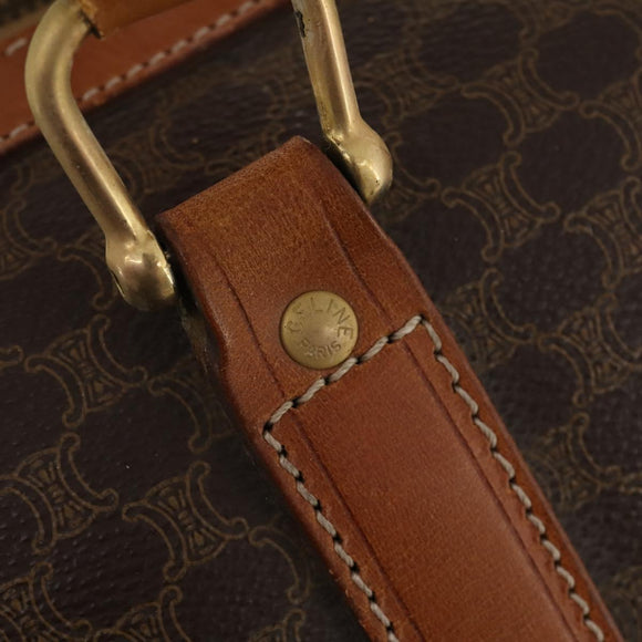 CELINE Macadam Canvas Boston Bag PVC Leather Brown Gold Auth 180582