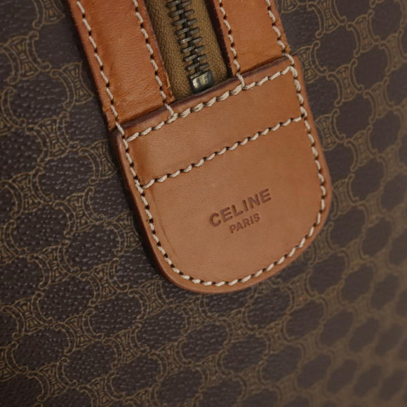 CELINE Macadam Canvas Boston Bag PVC Leather Brown Gold Auth 180582