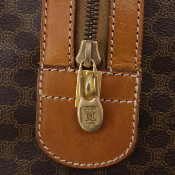 CELINE Macadam Canvas Boston Bag PVC Leather Brown Gold Auth 180582