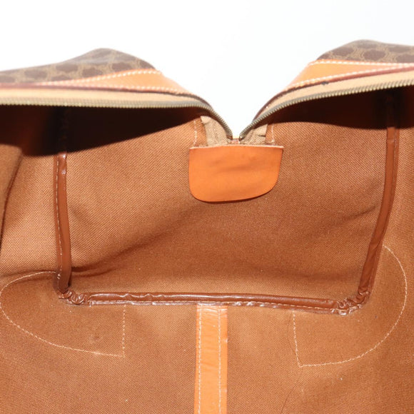 CELINE Macadam Canvas Boston Bag PVC Leather Brown Gold Auth 180582