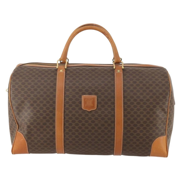 CELINE Macadam Canvas Boston Bag PVC Leather Brown Gold Auth 180582