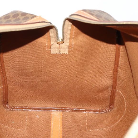 CELINE Macadam Canvas Boston Bag PVC Leather Brown Gold Auth 180582