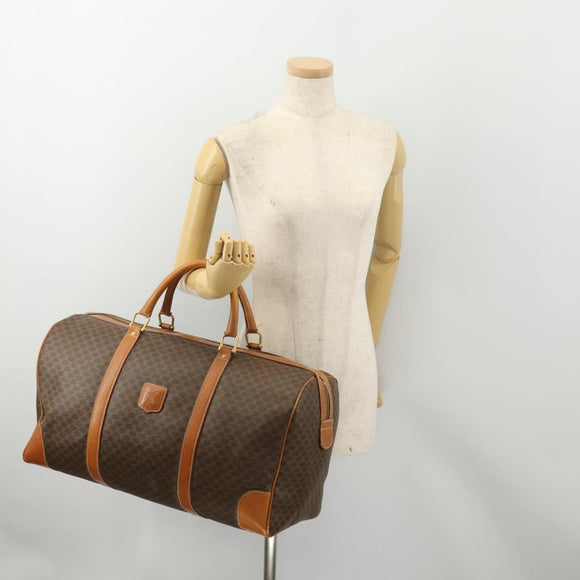 CELINE Macadam Canvas Boston Bag PVC Leather Brown Gold Auth 180582