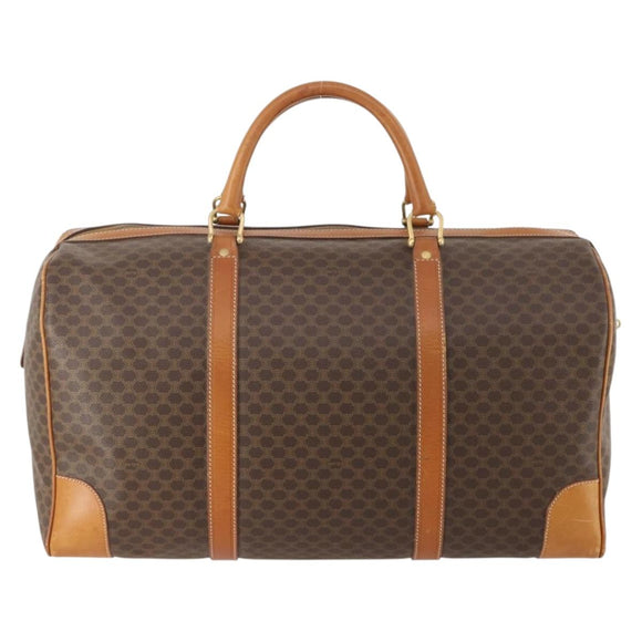 CELINE Macadam Canvas Boston Bag PVC Leather Brown Gold Auth 180582