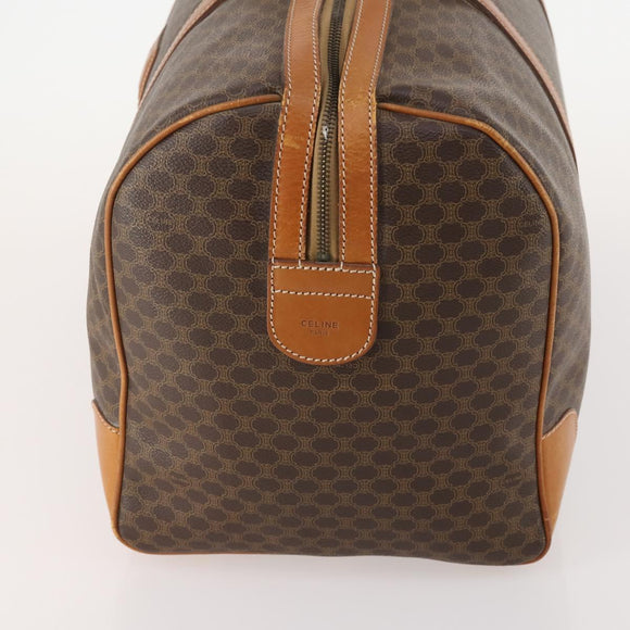 CELINE Macadam Canvas Boston Bag PVC Leather Brown Gold Auth 180582