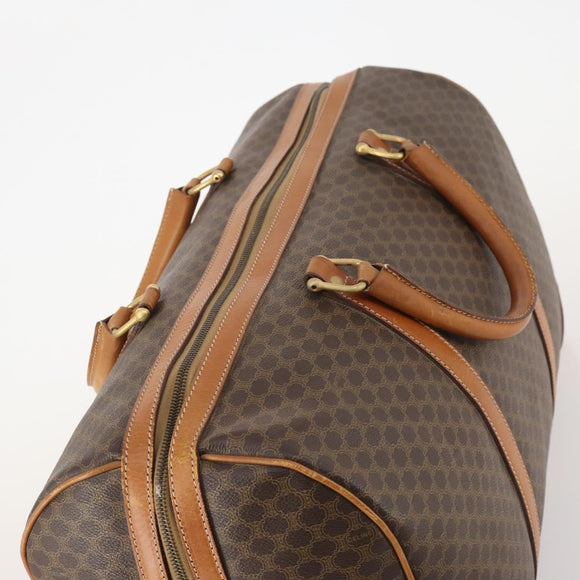 CELINE Macadam Canvas Boston Bag PVC Leather Brown Gold Auth 180582