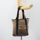 CHANEL Tote Bag Nylon Brown Silver CC Auth 180588-23
