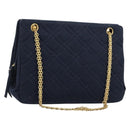 CHANEL Chain Shoulder Bag Cotton Navy Gold CC Auth 180590-1