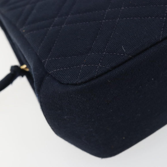 CHANEL Chain Shoulder Bag Cotton Navy Gold CC Auth 180590