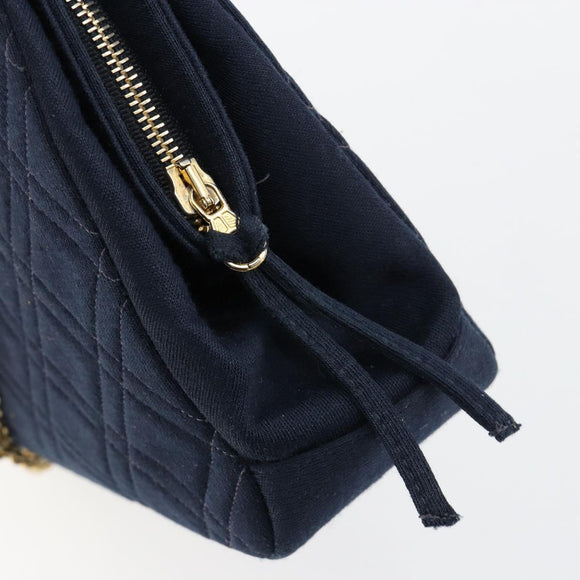 CHANEL Chain Shoulder Bag Cotton Navy Gold CC Auth 180590