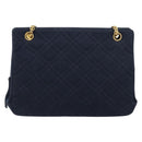 CHANEL Chain Shoulder Bag Cotton Navy Gold CC Auth 180590-13