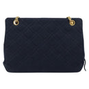 CHANEL Chain Shoulder Bag Cotton Navy Gold CC Auth 180590-2