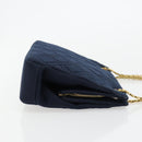 CHANEL Chain Shoulder Bag Cotton Navy Gold CC Auth 180590-3