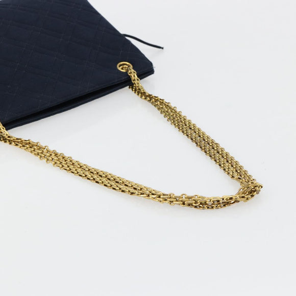 CHANEL Chain Shoulder Bag Cotton Navy Gold CC Auth 180590