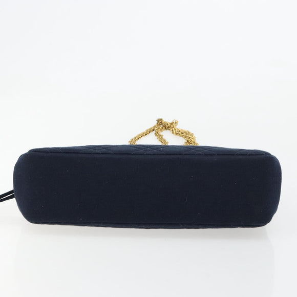CHANEL Chain Shoulder Bag Cotton Navy Gold CC Auth 180590