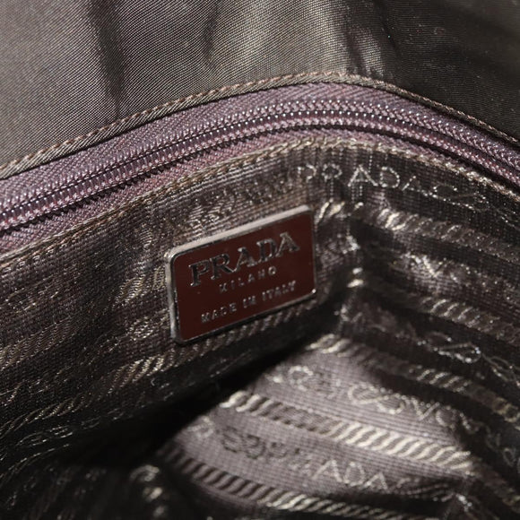 PRADA Chain Tote Bag Nylon Khaki Silver Auth 180596