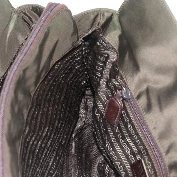 PRADA Chain Tote Bag Nylon Khaki Silver Auth 180596