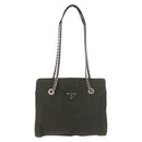 PRADA Chain Tote Bag Nylon Khaki Silver Auth 180596-13