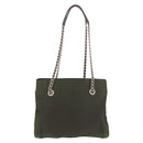 PRADA Chain Tote Bag Nylon Khaki Silver Auth 180596-2