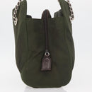 PRADA Chain Tote Bag Nylon Khaki Silver Auth 180596-4