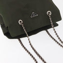 PRADA Chain Tote Bag Nylon Khaki Silver Auth 180596-6