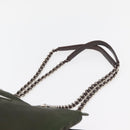 PRADA Chain Tote Bag Nylon Khaki Silver Auth 180596-8
