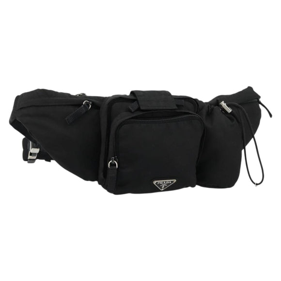 PRADA Body Bag Nylon Black Silver Auth 180598A