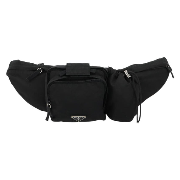 PRADA Body Bag Nylon Black Silver Auth 180598A