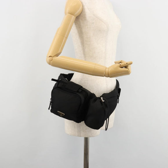 PRADA Body Bag Nylon Black Silver Auth 180598A